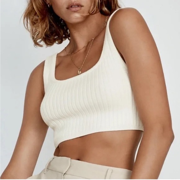 Aritzia Wilfred Cream knit wool crop top - Picture 1 of 6